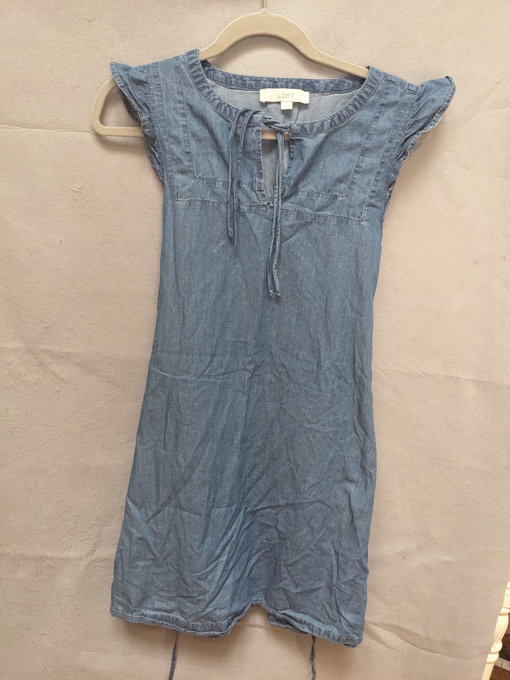 LOFT Women's Light Blue Chambray Tie-Neck Dress